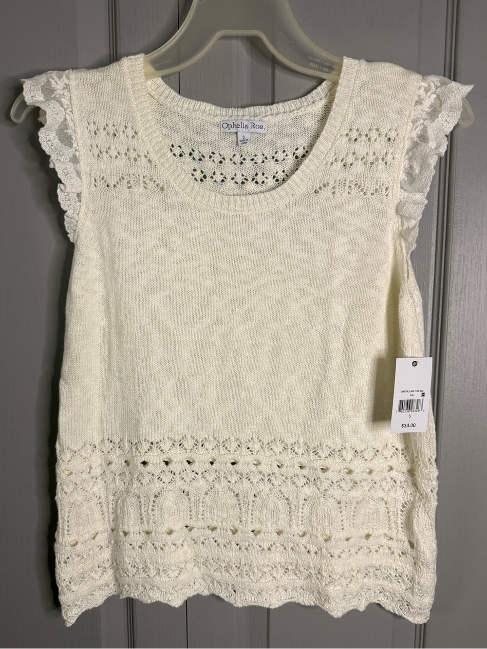 Ophelia Roe Cream Lace-Trim Knit Tank